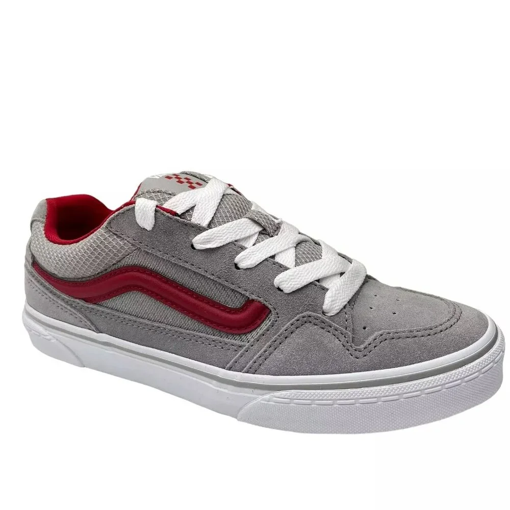 Vans Caldrone Youth Boy's Suede Sneakers Size‎ 5 Gray-Red Classic Stylish Shoes
